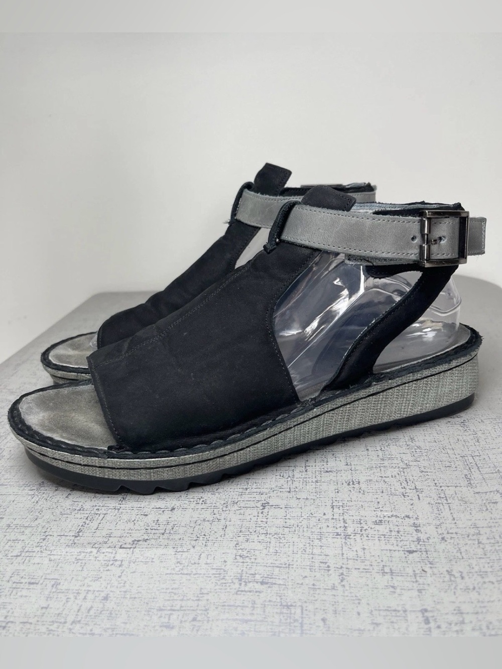Naot Verbena Black Leather Ankle Strap Wedge Sandals Womens 41 / US 10 (new) - Picture 5 of 6